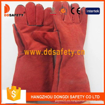 Guantes de soldadura dividida vaca roja (DLW619)